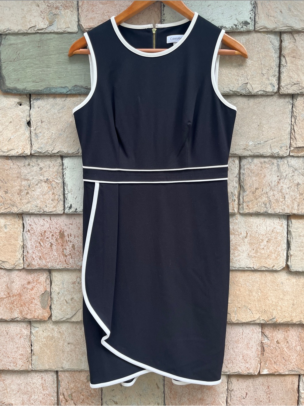 Calvin Klein Black Midi Dress with White Trim